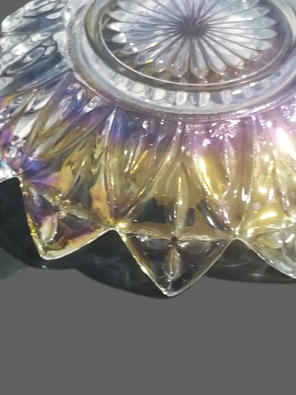 Vintage Federal Glass Petal Iridescent 10” Bowl Atomic Starburst MCM
